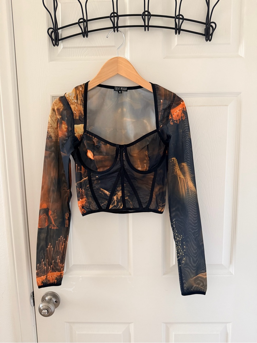 CURRENT MOOD Candlelit Corset Mesh Top | Size M